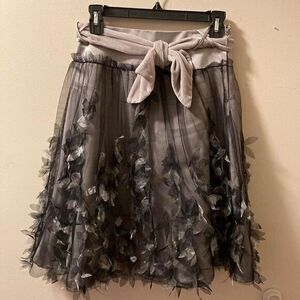 Vintage‎ Silk Skirt Whimsy Goth Lace Overlay Velvet Belt 4 Beverly & Monica Gray